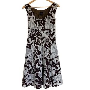 Scarlett Womens Fit‎ & Flare Brown White Floral Dress Size 12 Summer Retro